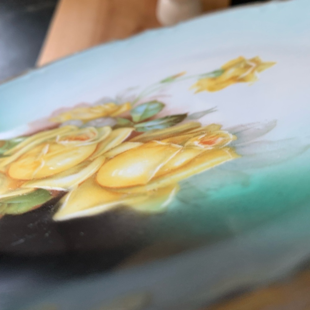 VINTAGE/ANTIQUE | Hand Painted Plate | Yellow Roses - Picture 4 of 5